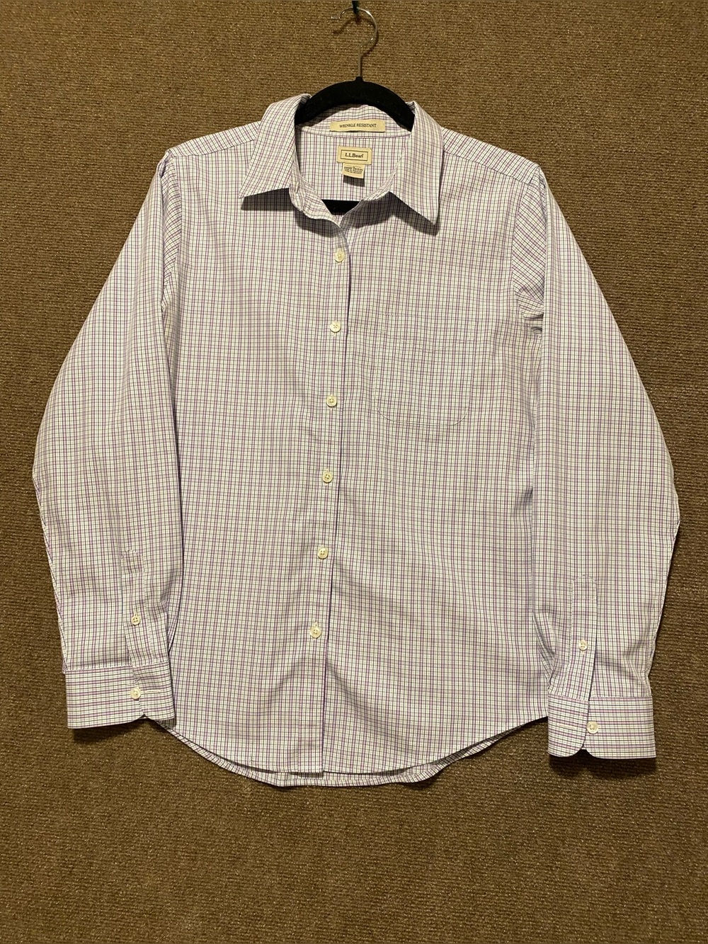 L.L. Bean Wrinkle Resistant Plaid Button Down Shirt Purple Blue M